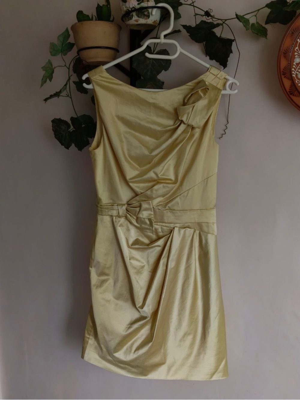 Karen Millen One-Shoulder Satin Dress in Light Gold